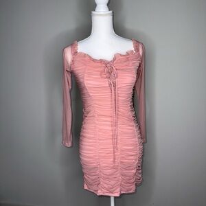 Fashion Nova Pink Ruched Mesh Dress – Size Large (NWT)